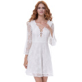 Kate Kasin Sexy Womens Lace Up Mangas De V-Neck Bell Sleeves Ivory Lace Dress KK000639-1